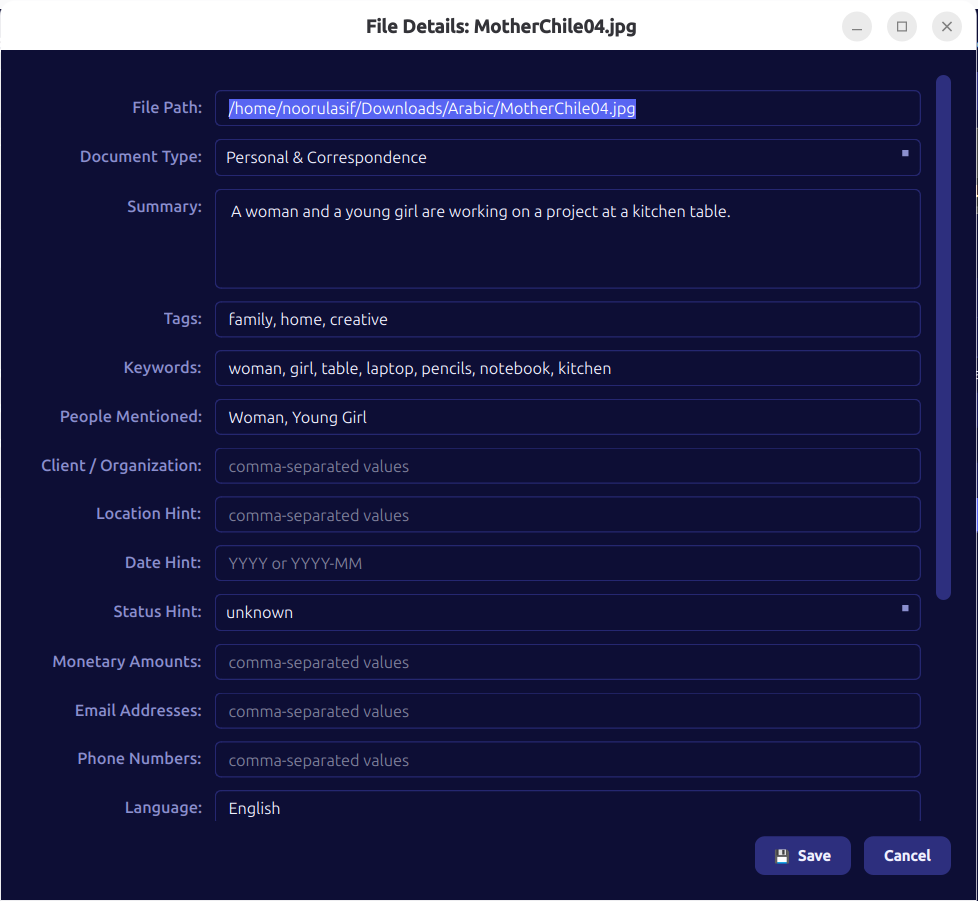 File detail dialog in edit mode