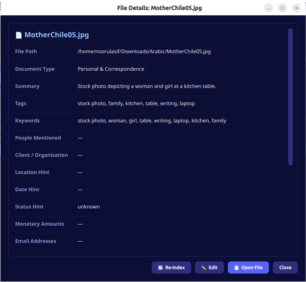 File detail dialog in view mode