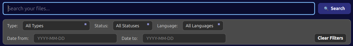 Filter bar with document-type and date filters