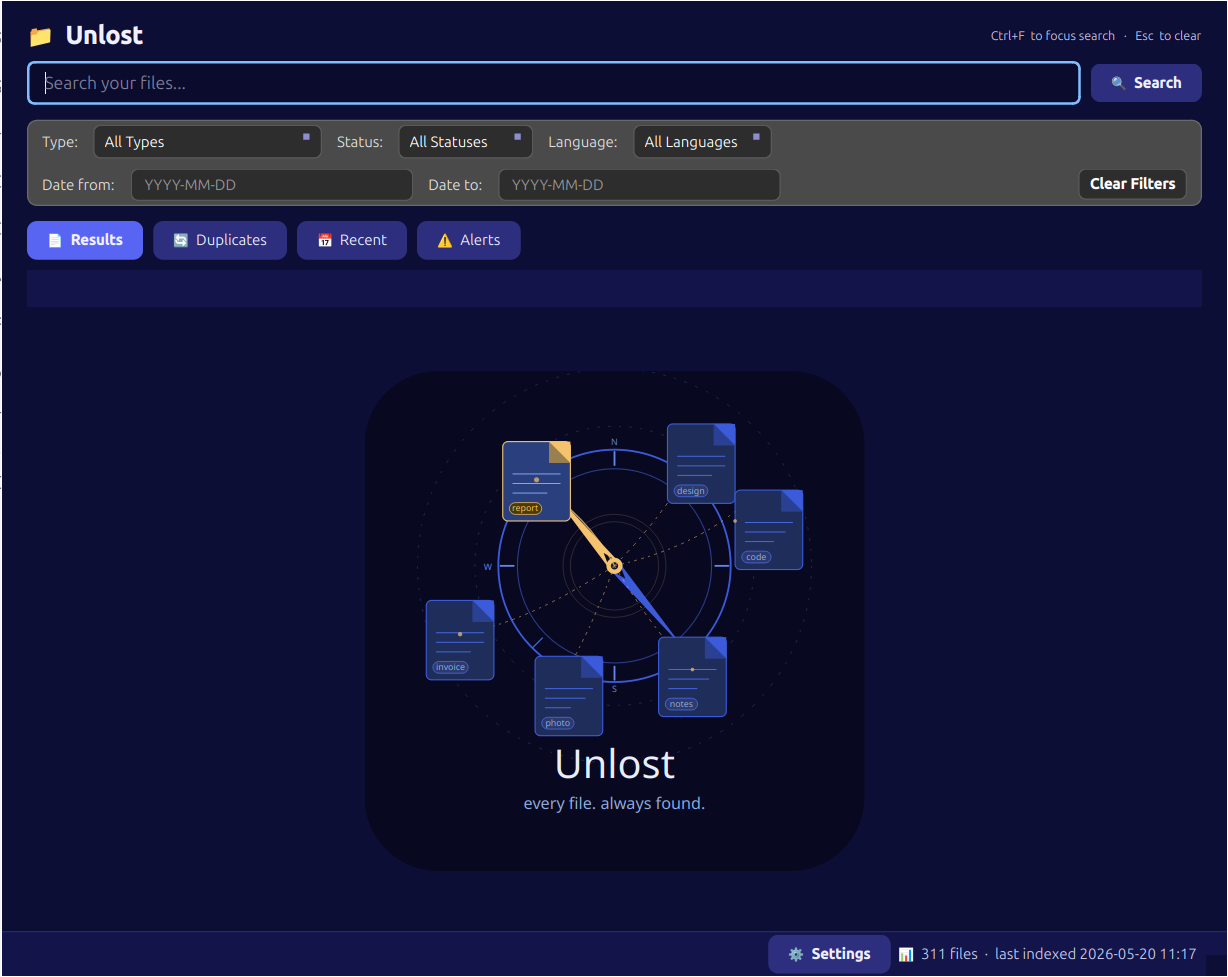 Unlost main search window