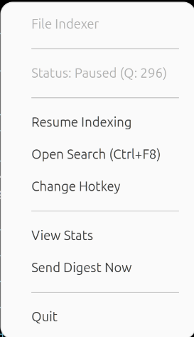 System tray right-click menu